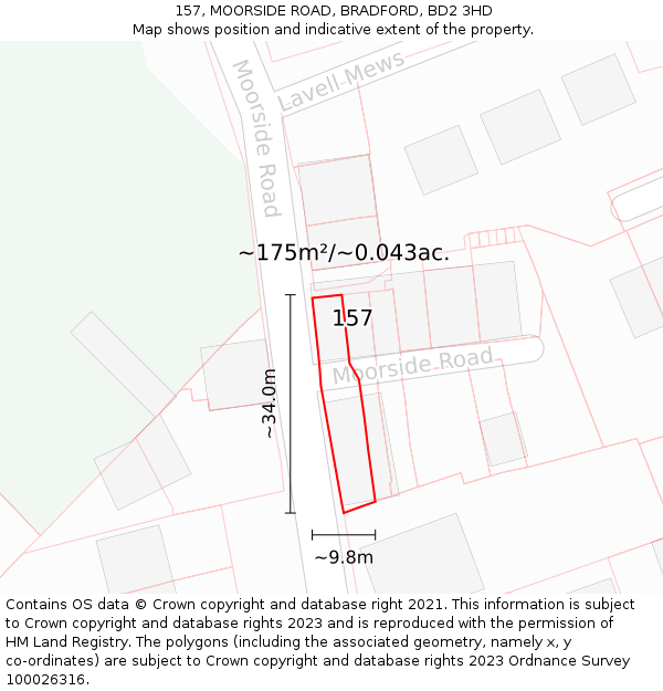 157, MOORSIDE ROAD, BRADFORD, BD2 3HD: Plot and title map