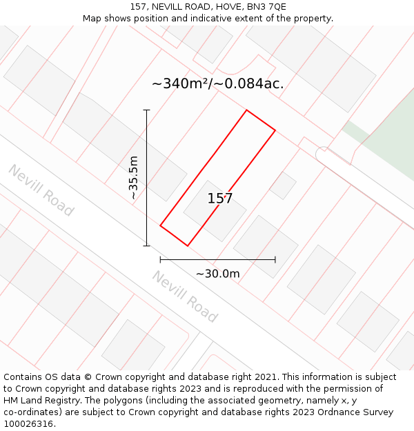 157, NEVILL ROAD, HOVE, BN3 7QE: Plot and title map