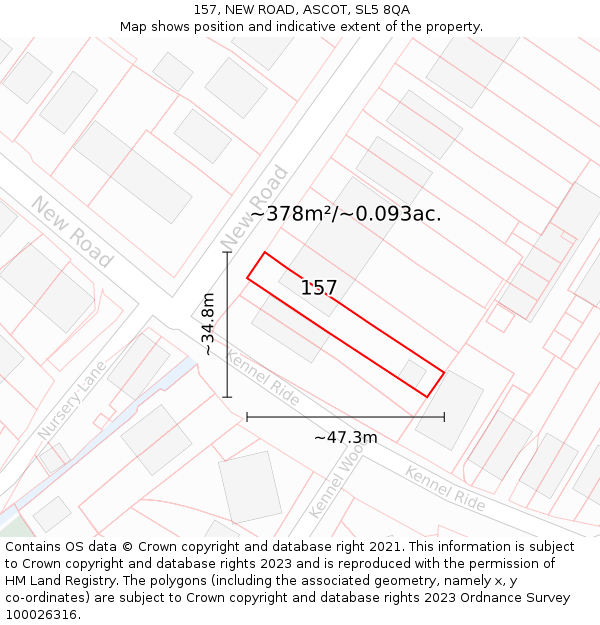 157, NEW ROAD, ASCOT, SL5 8QA: Plot and title map