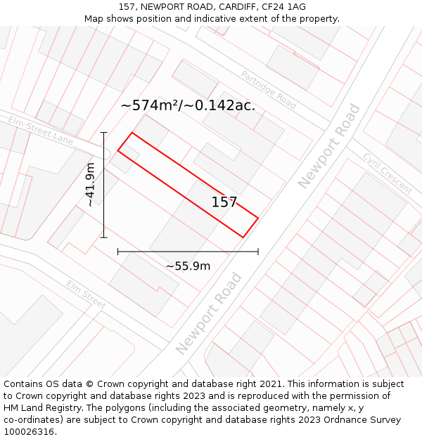 157, NEWPORT ROAD, CARDIFF, CF24 1AG: Plot and title map