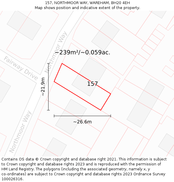 157, NORTHMOOR WAY, WAREHAM, BH20 4EH: Plot and title map