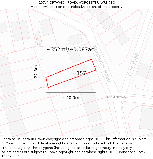 157, NORTHWICK ROAD, WORCESTER, WR3 7EQ: Plot and title map