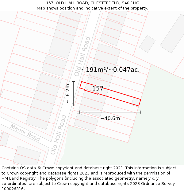 157, OLD HALL ROAD, CHESTERFIELD, S40 1HG: Plot and title map