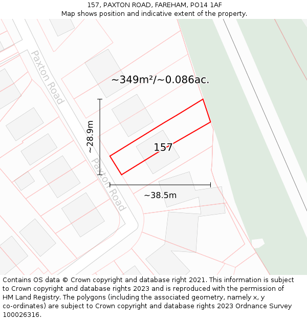 157, PAXTON ROAD, FAREHAM, PO14 1AF: Plot and title map