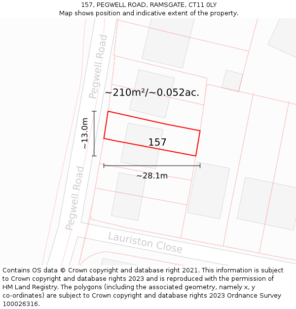 157, PEGWELL ROAD, RAMSGATE, CT11 0LY: Plot and title map