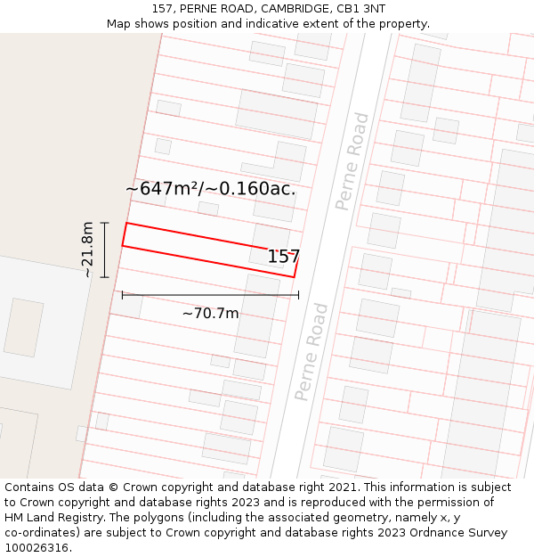 157, PERNE ROAD, CAMBRIDGE, CB1 3NT: Plot and title map