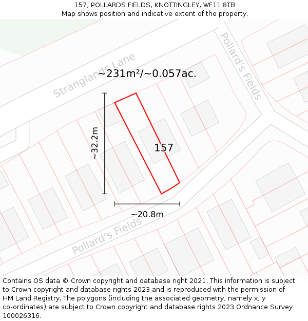 157, POLLARDS FIELDS, KNOTTINGLEY, WF11 8TB: Plot and title map