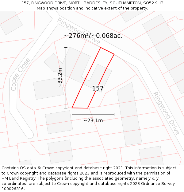 157, RINGWOOD DRIVE, NORTH BADDESLEY, SOUTHAMPTON, SO52 9HB: Plot and title map