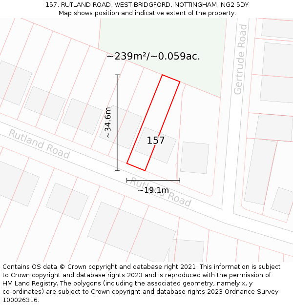 157, RUTLAND ROAD, WEST BRIDGFORD, NOTTINGHAM, NG2 5DY: Plot and title map