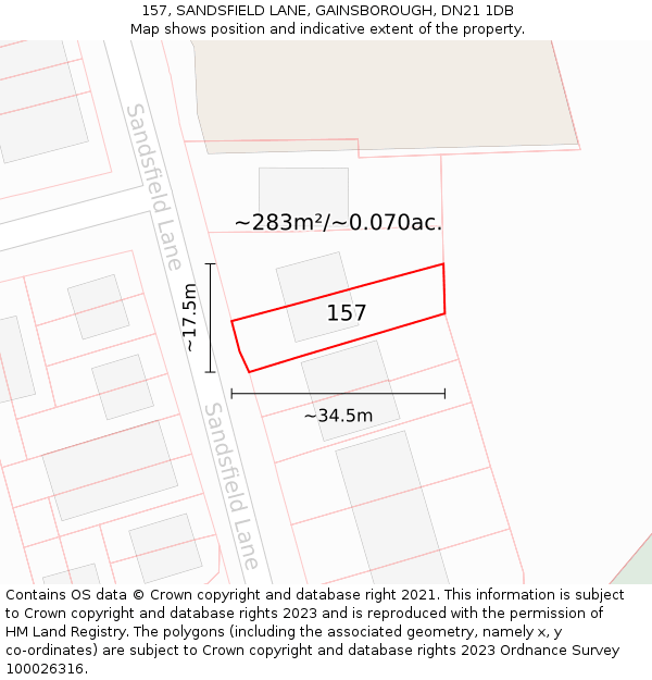 157, SANDSFIELD LANE, GAINSBOROUGH, DN21 1DB: Plot and title map