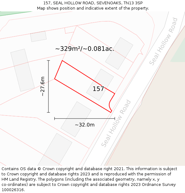 157, SEAL HOLLOW ROAD, SEVENOAKS, TN13 3SP: Plot and title map