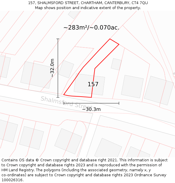 157, SHALMSFORD STREET, CHARTHAM, CANTERBURY, CT4 7QU: Plot and title map