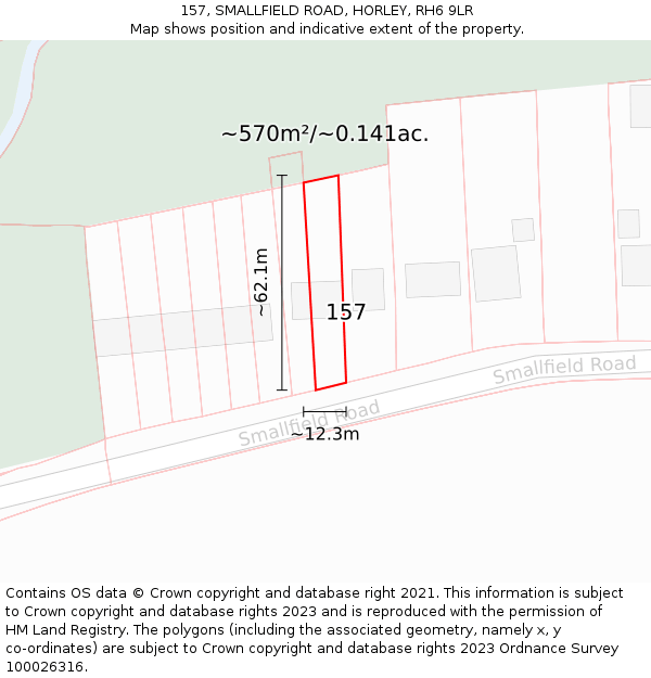 157, SMALLFIELD ROAD, HORLEY, RH6 9LR: Plot and title map