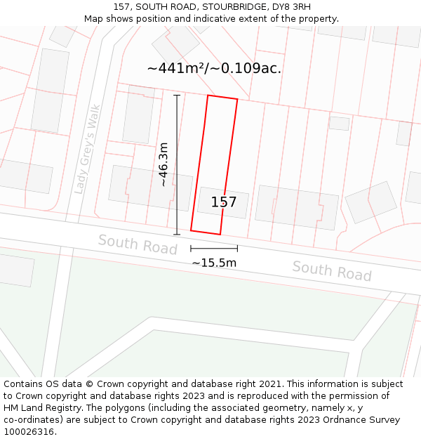 157, SOUTH ROAD, STOURBRIDGE, DY8 3RH: Plot and title map