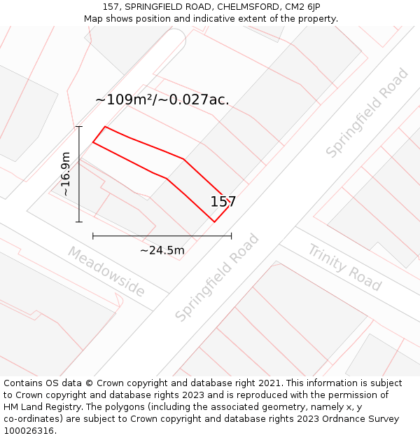 157, SPRINGFIELD ROAD, CHELMSFORD, CM2 6JP: Plot and title map