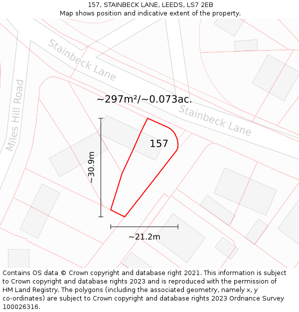 157, STAINBECK LANE, LEEDS, LS7 2EB: Plot and title map