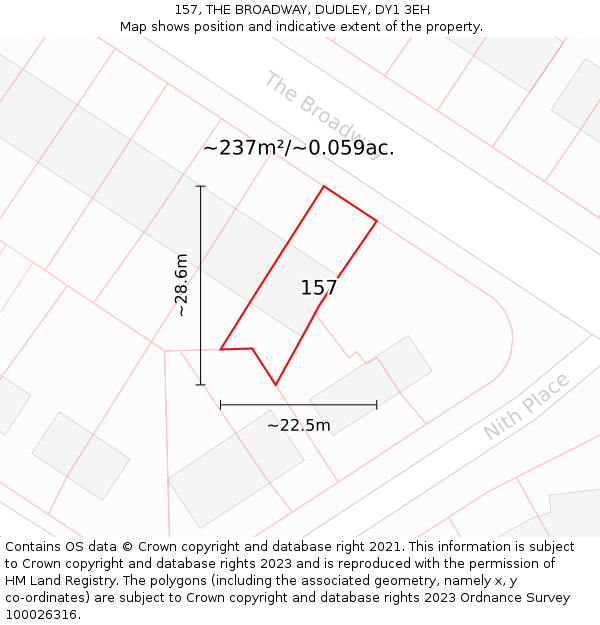 157, THE BROADWAY, DUDLEY, DY1 3EH: Plot and title map