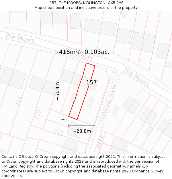 157, THE MOORS, KIDLINGTON, OX5 2AE: Plot and title map