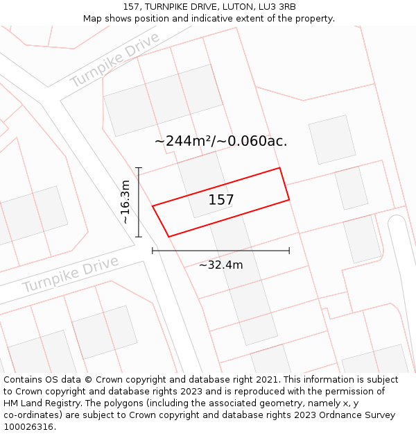 157, TURNPIKE DRIVE, LUTON, LU3 3RB: Plot and title map