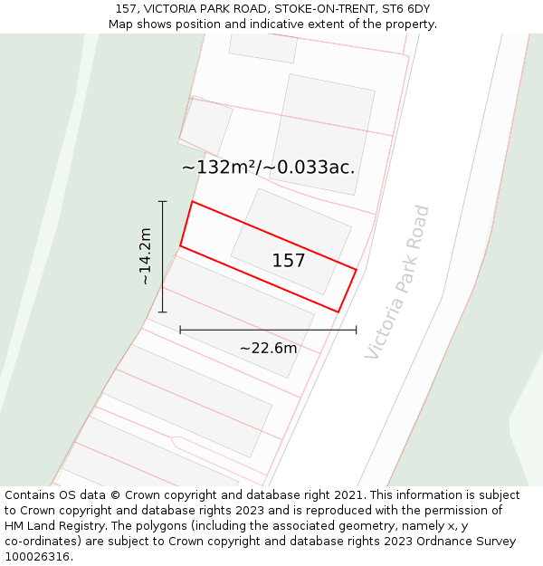 157, VICTORIA PARK ROAD, STOKE-ON-TRENT, ST6 6DY: Plot and title map