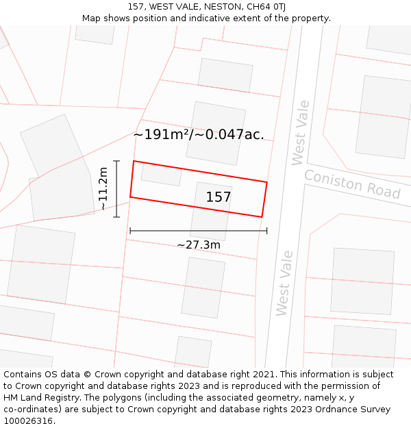 157, WEST VALE, NESTON, CH64 0TJ: Plot and title map