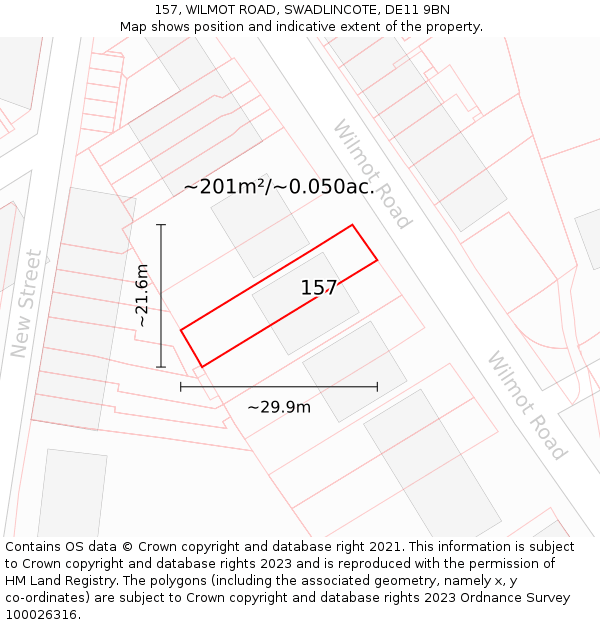 157, WILMOT ROAD, SWADLINCOTE, DE11 9BN: Plot and title map