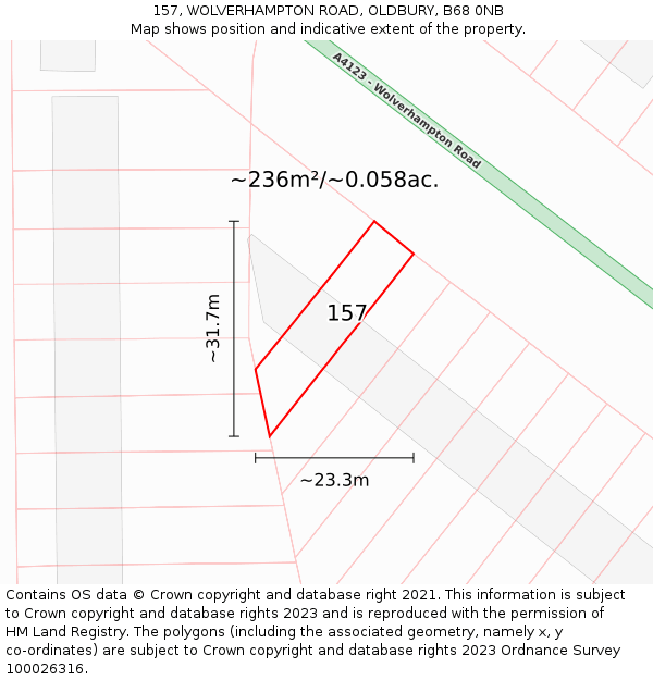 157, WOLVERHAMPTON ROAD, OLDBURY, B68 0NB: Plot and title map