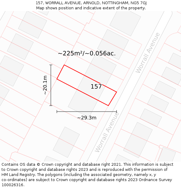 157, WORRALL AVENUE, ARNOLD, NOTTINGHAM, NG5 7GJ: Plot and title map