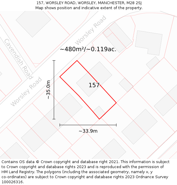 157, WORSLEY ROAD, WORSLEY, MANCHESTER, M28 2SJ: Plot and title map