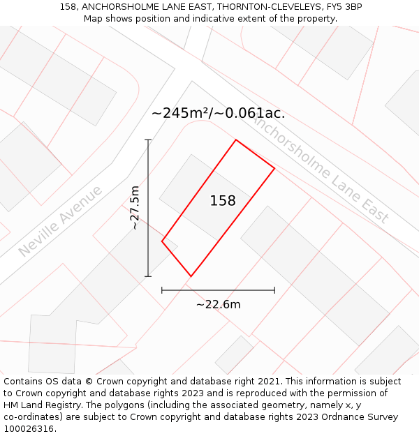 158, ANCHORSHOLME LANE EAST, THORNTON-CLEVELEYS, FY5 3BP: Plot and title map