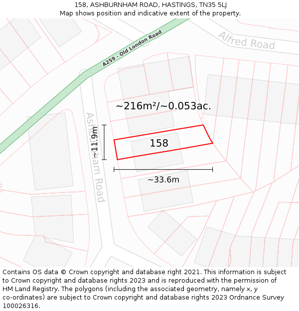 158, ASHBURNHAM ROAD, HASTINGS, TN35 5LJ: Plot and title map