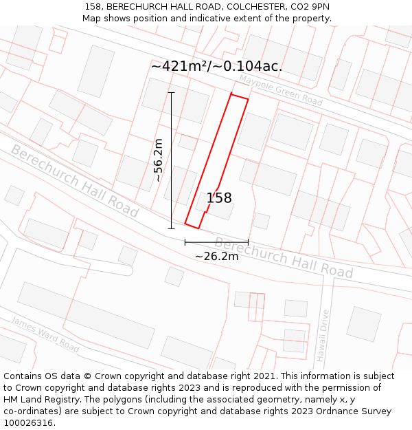 158, BERECHURCH HALL ROAD, COLCHESTER, CO2 9PN: Plot and title map