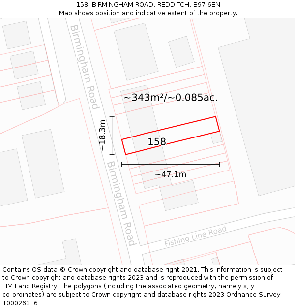 158, BIRMINGHAM ROAD, REDDITCH, B97 6EN: Plot and title map