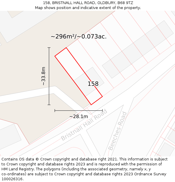 158, BRISTNALL HALL ROAD, OLDBURY, B68 9TZ: Plot and title map