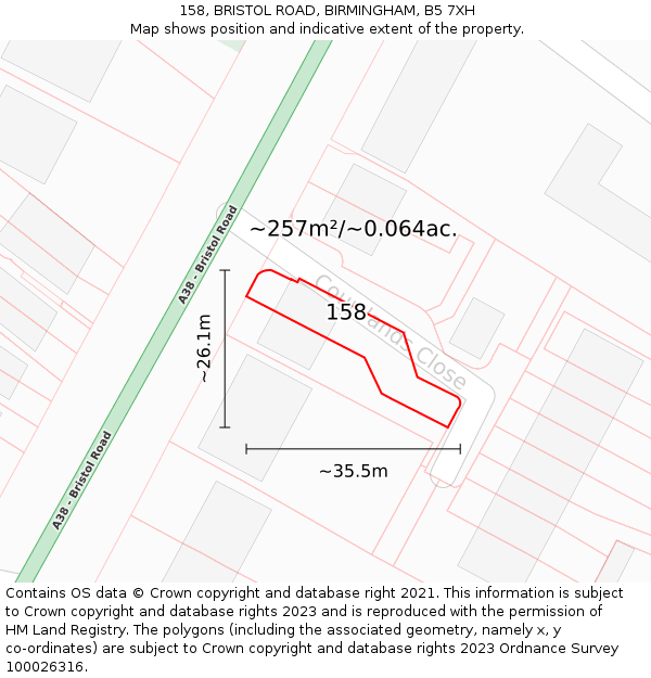 158, BRISTOL ROAD, BIRMINGHAM, B5 7XH: Plot and title map