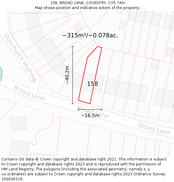 158, BROAD LANE, COVENTRY, CV5 7AN: Plot and title map