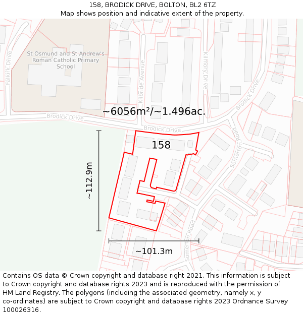 158, BRODICK DRIVE, BOLTON, BL2 6TZ: Plot and title map