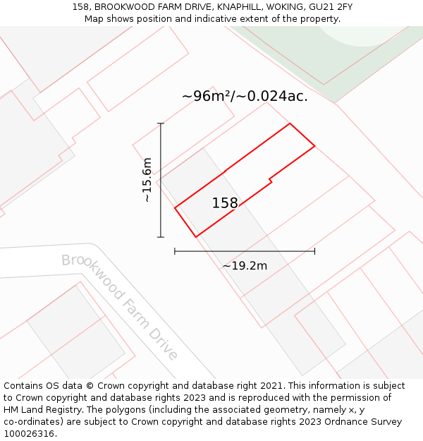 158, BROOKWOOD FARM DRIVE, KNAPHILL, WOKING, GU21 2FY: Plot and title map