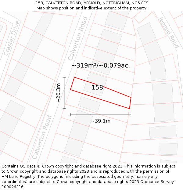 158, CALVERTON ROAD, ARNOLD, NOTTINGHAM, NG5 8FS: Plot and title map