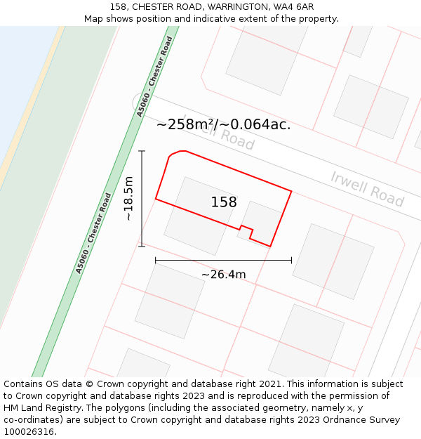 158, CHESTER ROAD, WARRINGTON, WA4 6AR: Plot and title map