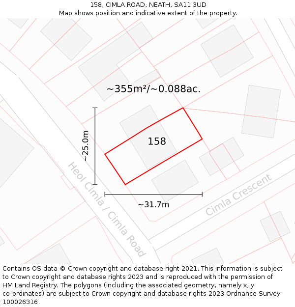 158, CIMLA ROAD, NEATH, SA11 3UD: Plot and title map