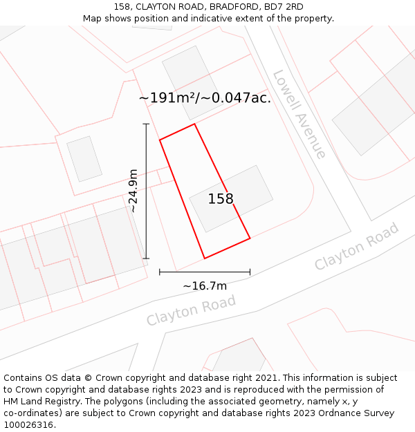 158, CLAYTON ROAD, BRADFORD, BD7 2RD: Plot and title map