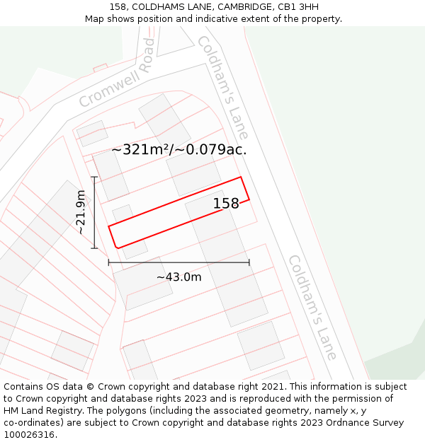 158, COLDHAMS LANE, CAMBRIDGE, CB1 3HH: Plot and title map