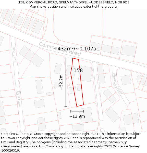 158, COMMERCIAL ROAD, SKELMANTHORPE, HUDDERSFIELD, HD8 9DS: Plot and title map