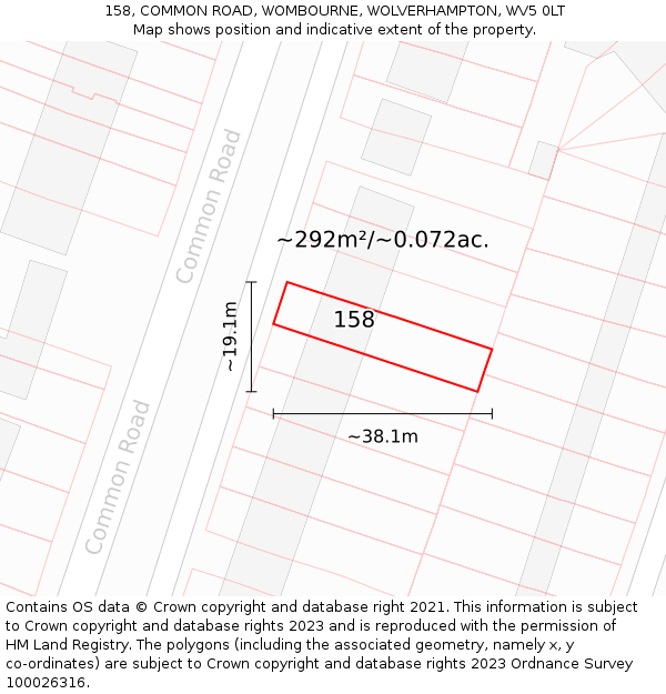 158, COMMON ROAD, WOMBOURNE, WOLVERHAMPTON, WV5 0LT: Plot and title map