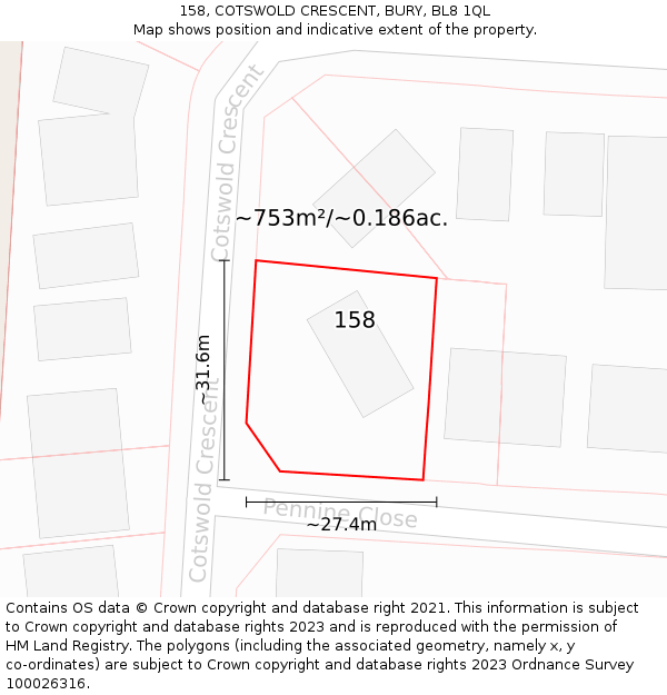 158, COTSWOLD CRESCENT, BURY, BL8 1QL: Plot and title map