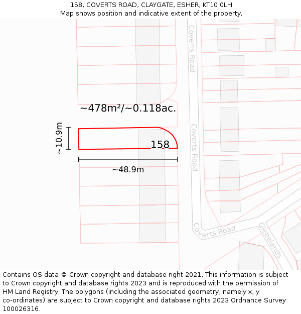 158, COVERTS ROAD, CLAYGATE, ESHER, KT10 0LH: Plot and title map