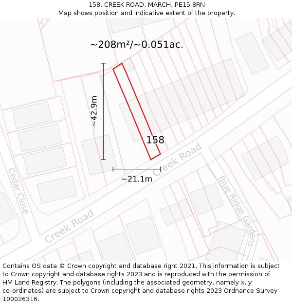 158, CREEK ROAD, MARCH, PE15 8RN: Plot and title map