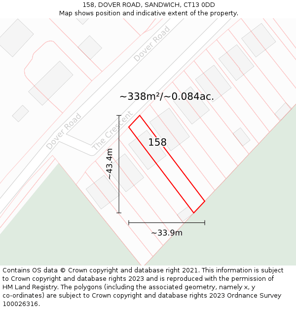 158, DOVER ROAD, SANDWICH, CT13 0DD: Plot and title map