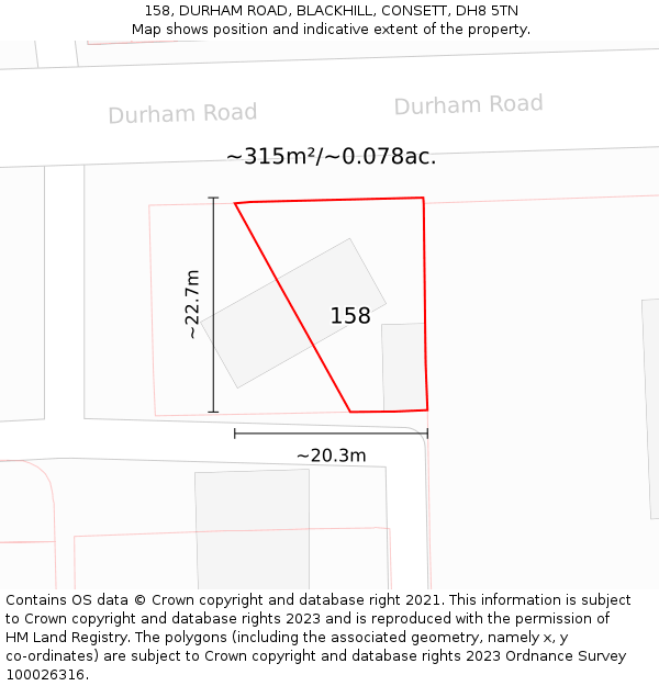 158, DURHAM ROAD, BLACKHILL, CONSETT, DH8 5TN: Plot and title map